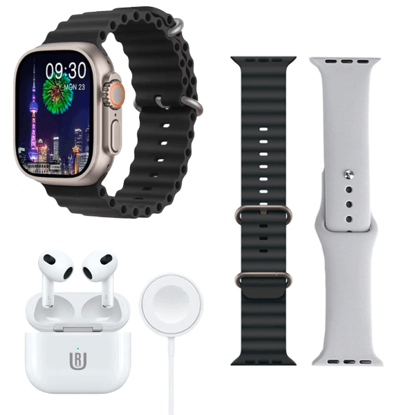 Kit Relógio Smartwatch Ur W9 Ultra Max + J50 Com Bluetooth / Fone de Ouvido Sem Fio / 2 Pulseiras - Color Mix