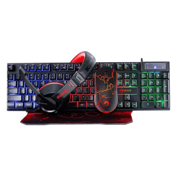 Kit Teclado + Mouse + Mousepad + Fone de Ouvido Gaming Marvo Scorpion Cm409 4 Em 1 RGB Preto