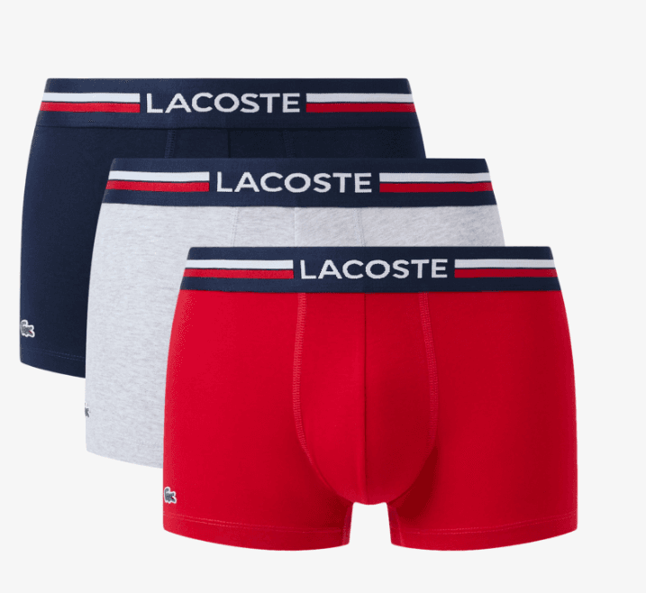 Cueca Boxer Pack Masculino Lacoste 5H2390 23 W34 M Cinza Claro/Preto/Vermelho