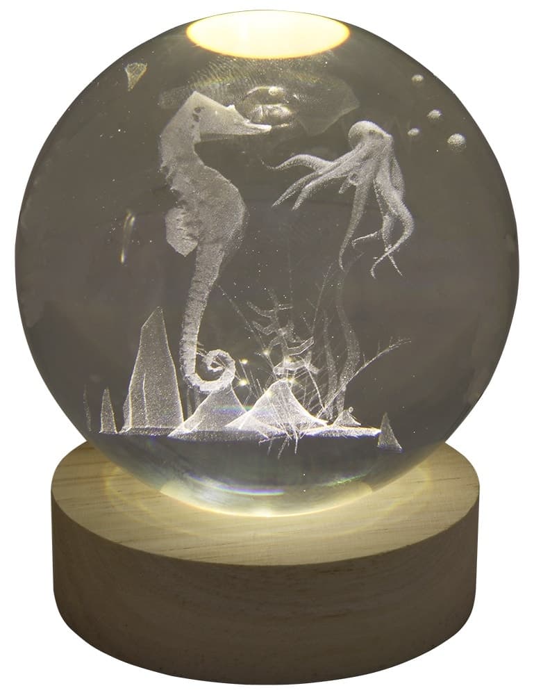 Lâmpada Esfera de Cristal 3D Cavalo Marinho/Polvo