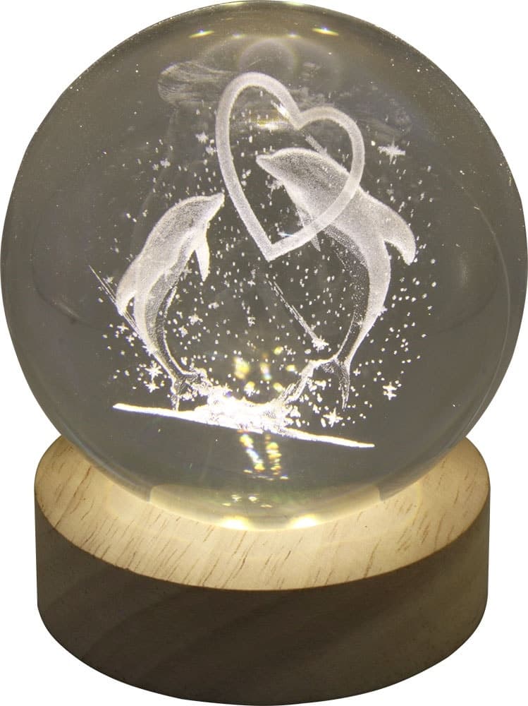 Lâmpada Led Esfera de Cristal 3D Golfinho Coração