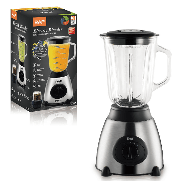 Liquidificador Elétrico Raf R.367 1.5 Litros 1000W 220-240V ~ 50/60Hz Preto/Inox