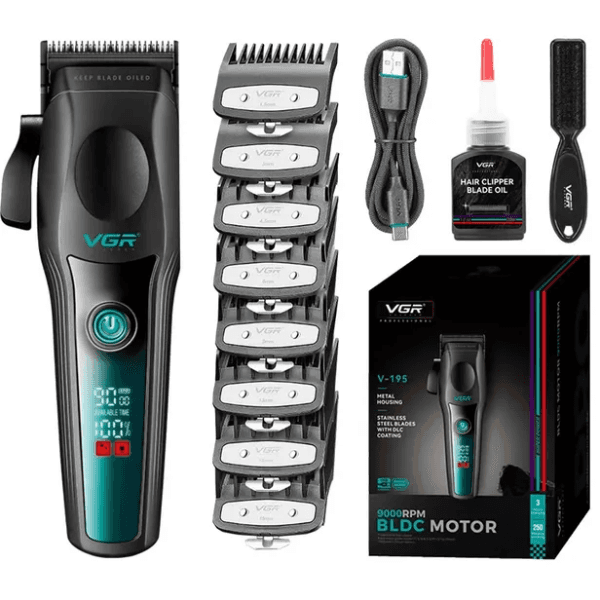 Máquina de Cortar Cabelo Voyager V-195 9000Rpm 2500Mah Recarregável com Acessórios Preto/Verde