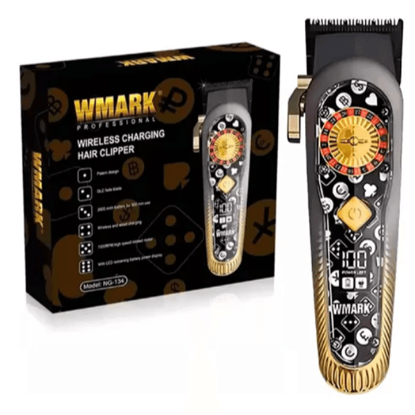 Máquina de Cortar Cabelo Wmark Ng-134 Recarregável 7000Rpm 2600Mah com Acessórios Preto/Dourado