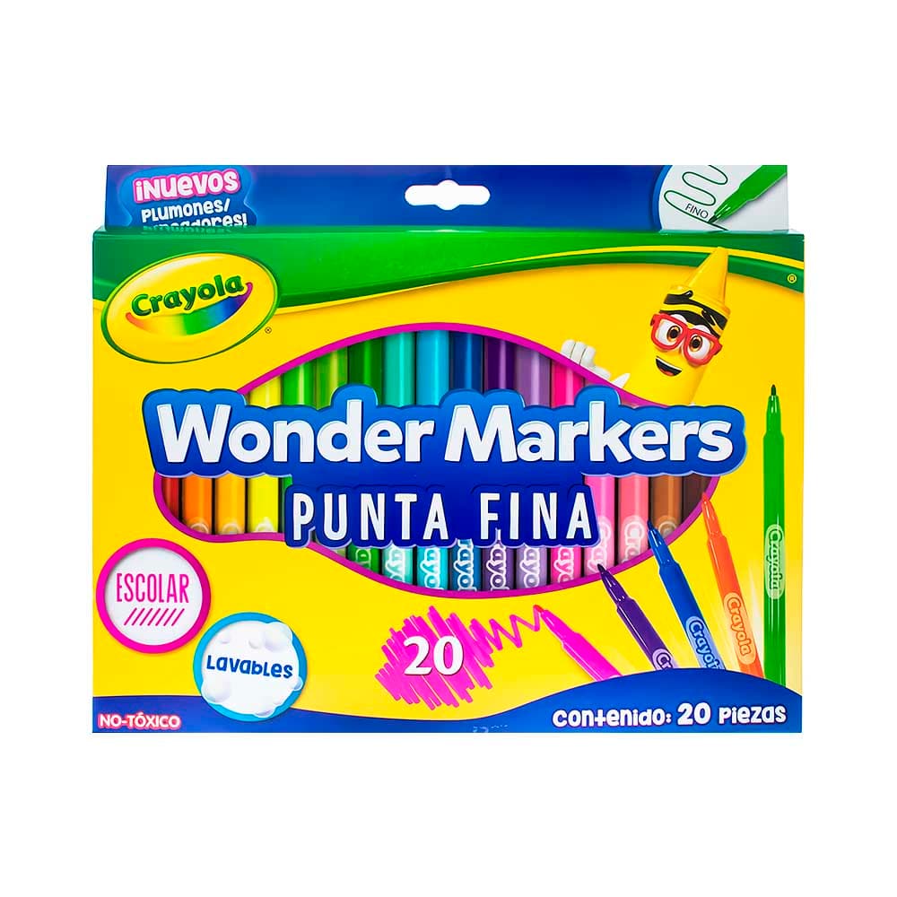 Marcador Crayola Wonder Marcadores Ponta Fina 20 Unidades