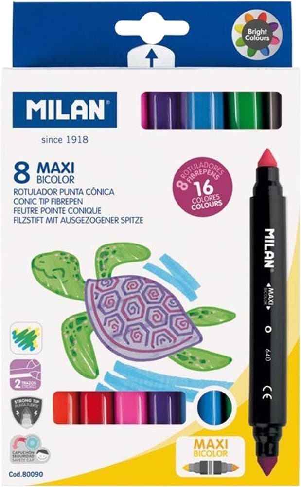 Marcador de Ponta Cônica Milan Maxi Bicolor (8 Unidades)