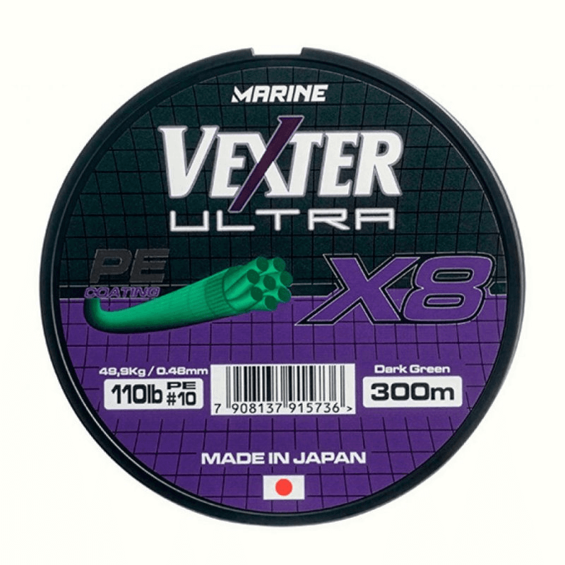 Linha de Pesca Marine Vexter Ultra X8 110LB 0.48Mm 300M Verde Escuro