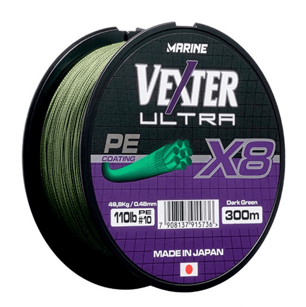 Linha de Pesca Marine Vexter Ultra X8 60LB 0.35Mm 300M Verde Escuro