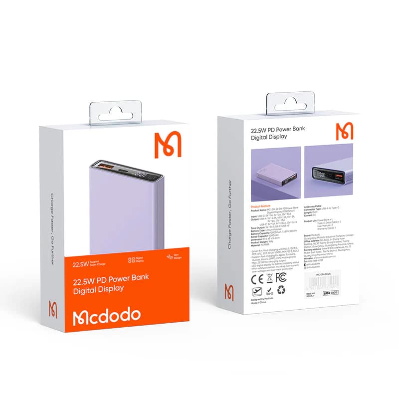Power Bank Mcdodo Mc-2945 10000mAh 22.5W Roxo