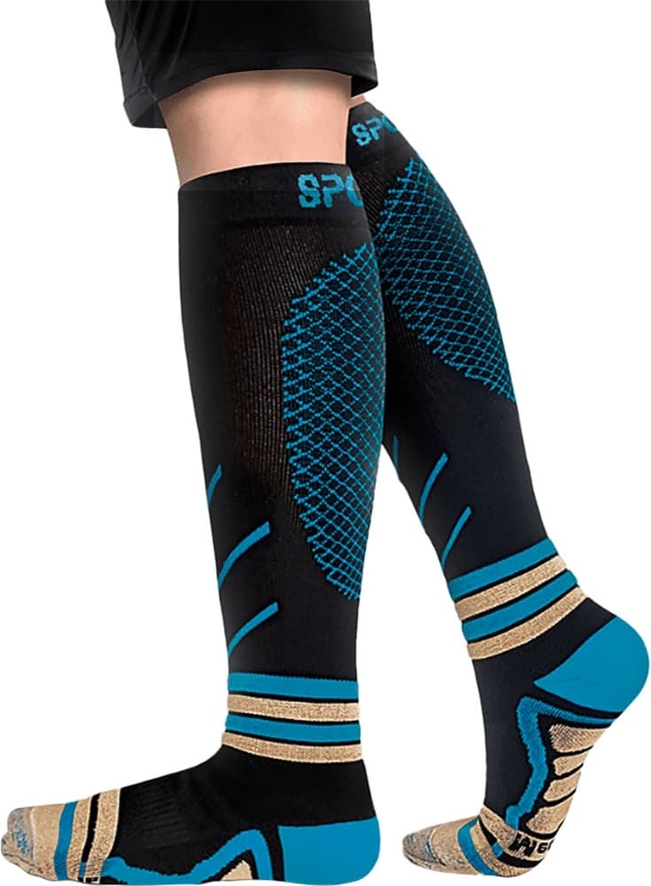 Meias de Compressão Medivaric Sport - Preto/Azul (Xl)