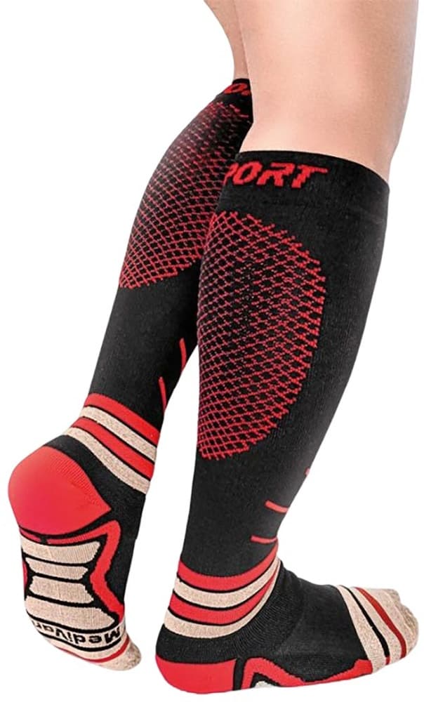 Meias de Compressão Medivaric Sport - Preto/Vermelho (L)
