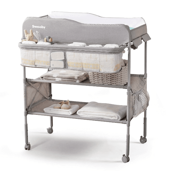Mesa Trocador para Bebê Babevy N-228 / Organizador Móvel para Bebês - Cinza