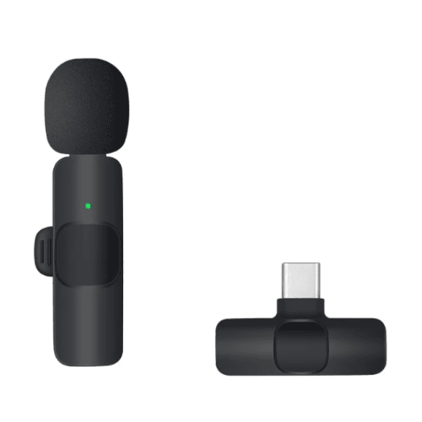 Microfone de Lapela Wireless K9 com Conector USB-C Preto