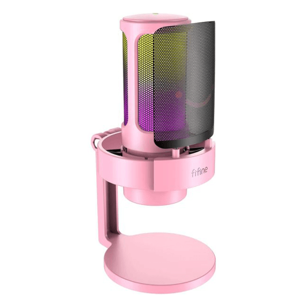 Microfone Fifine A8P Cardióide RGB 3.5Mm Rosa