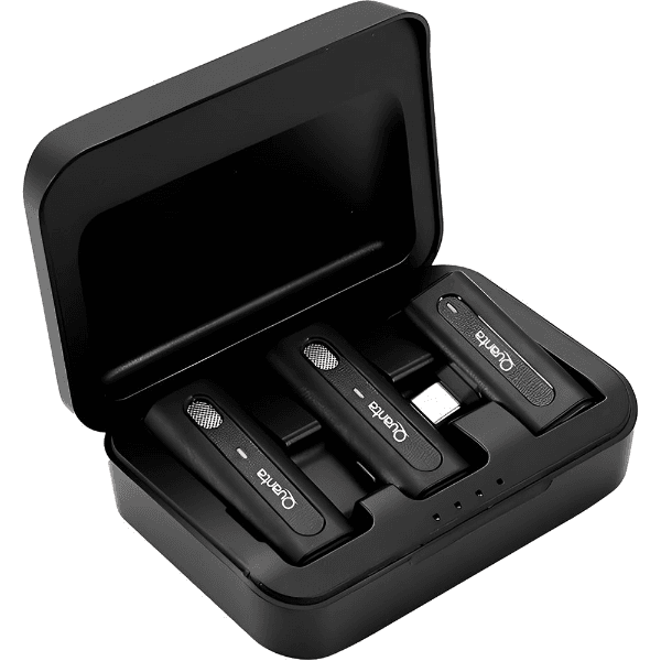 Microfone Sem Fio Dual Quanta Qtmdm20 com USB-C/Lightning - Preto