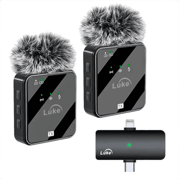 Microfone Sem Fio Luke Luke-F15 / 2 Microfones / USB-C e Lightning - Preto