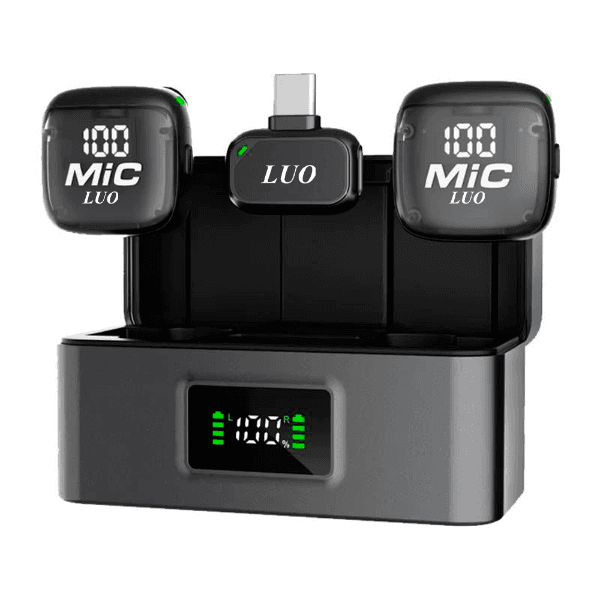 Microfone Sem Fio Luo Lu-B25 para Smartphone / 2 Microfones / USB-C - Preto