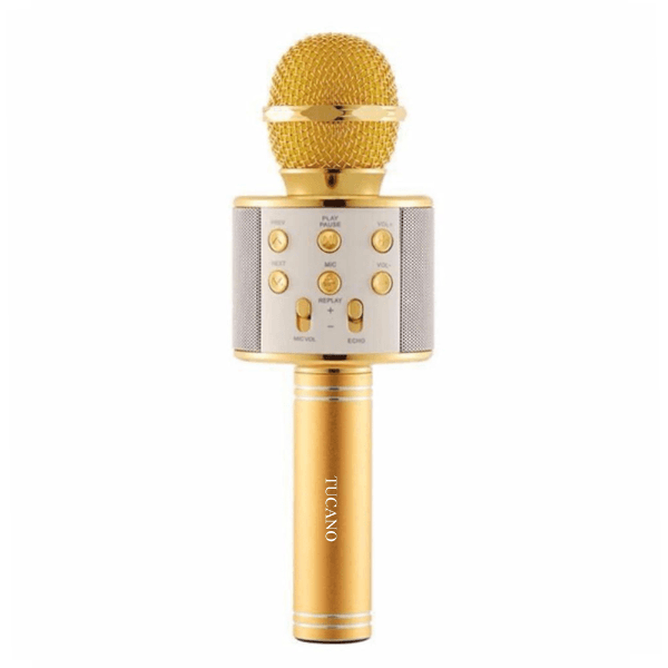 Microfone Wireless Tucano Ws-858 com Speaker Portátil Bluetooth Recarregável Aux 3.5Mm P2 Tf USB-A Dourado