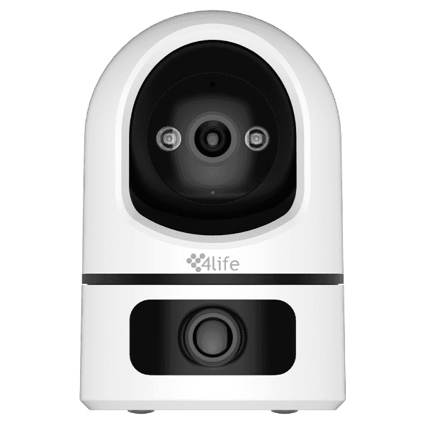 Mini Câmera de Segurança 4Life TrakDuo Smart WiFi Camera FLU25X Dual Camera 3MP + 3MP 3.5K Suporte Onvif Microfone Alarme Detecção Humana Visão Noturna App Tuya Smart Life Branco