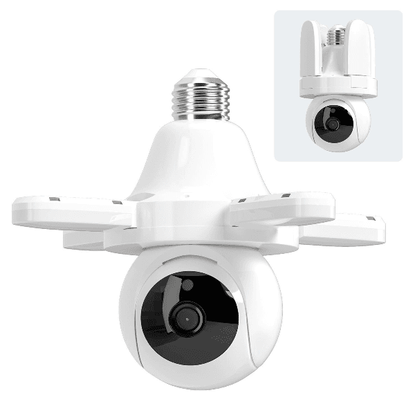 Mini Câmera de Segurança Lâmpada 4Life Fln22 Dual Band 3MP E26-E27 WiFi Detecção Humana Visão Noturna App Tuya Smart Life Branco