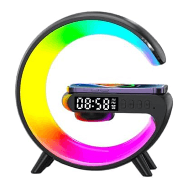Mini Luminária de Mesa G LED Smart Light Sound Machine G63 com Speaker, Luminária Multifuncional LED, RGB, Carregador Sem Fio, Bluetooth, Alto-Falante, Lâmpada de Mesa - Preto