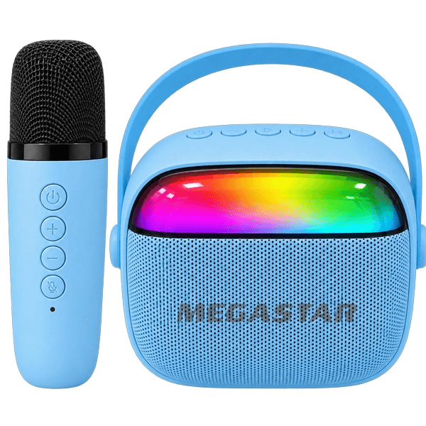 Mini Caixa de Som Megastar HY08BTA 5W Bluetooth Rádio Fm Auxiliar USB Micro Sd com Microfone Azul
