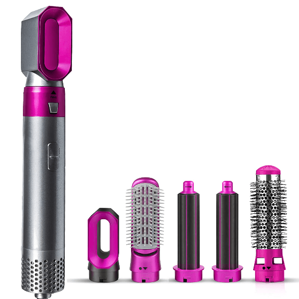 Modelador de Cachos e Secador de Cabelo Elétrico Hot Air Style 5 Em 1 Geral K0049 110V Cinza/Rosa