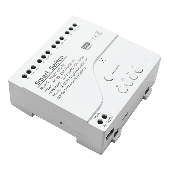 Módulo Relé 4Life Smart Inteligente 4CH Wifi Rf Compatível com Alexa e Google Home 85-250V App Tuya Branco