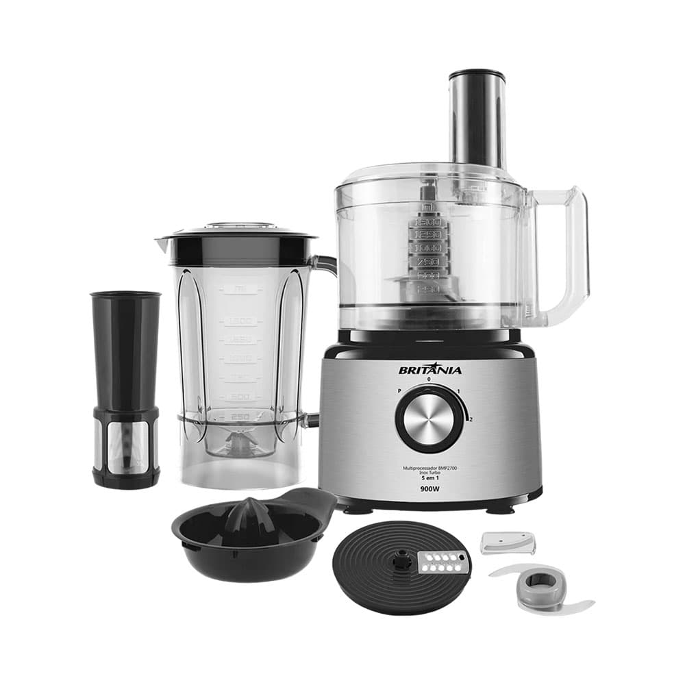 Multiprocessador de Alimentos Britania BMP2700P Inox Turbo 5 Em 1 900W 220V Preto-Prata