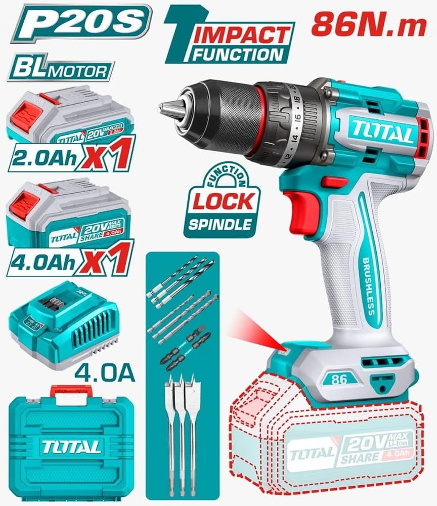 Parafusadeira e Furadeira Total Tidli20868 20V (X2 Baterias)