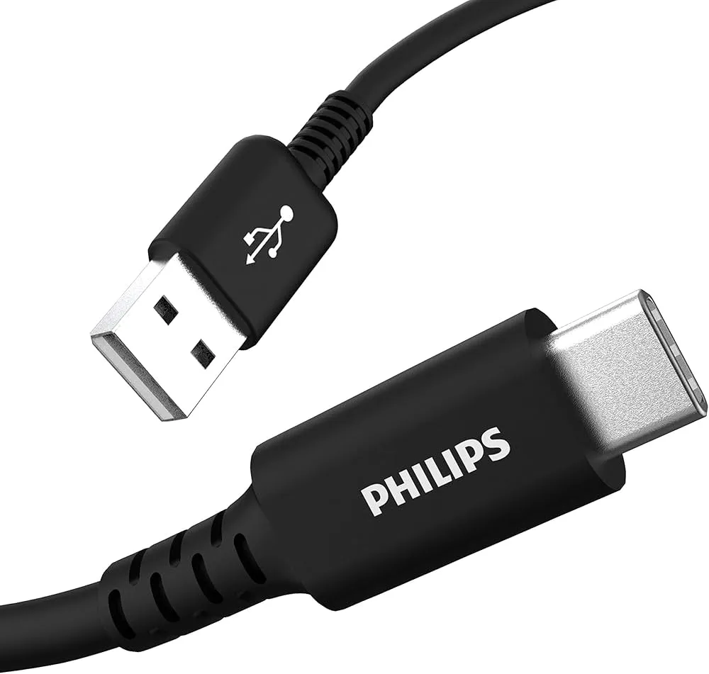 Cabo Philips USB A USB-C DLC5001AG/70 1M Preto/Prateado