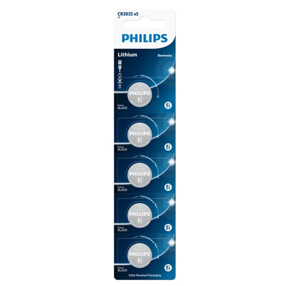 Pilha Philips CR2025P5B/17 Lítio 2025 240mAh (5Pcs) Azul