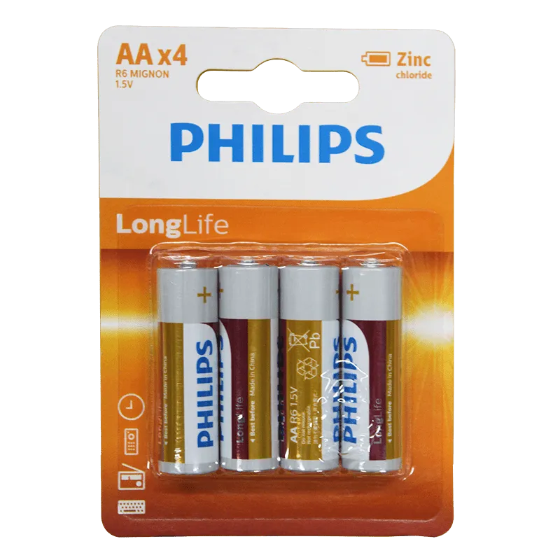 Pilha Philips R6L4B/70 Carbon 870mAh Aa (4 Peças) Laranja