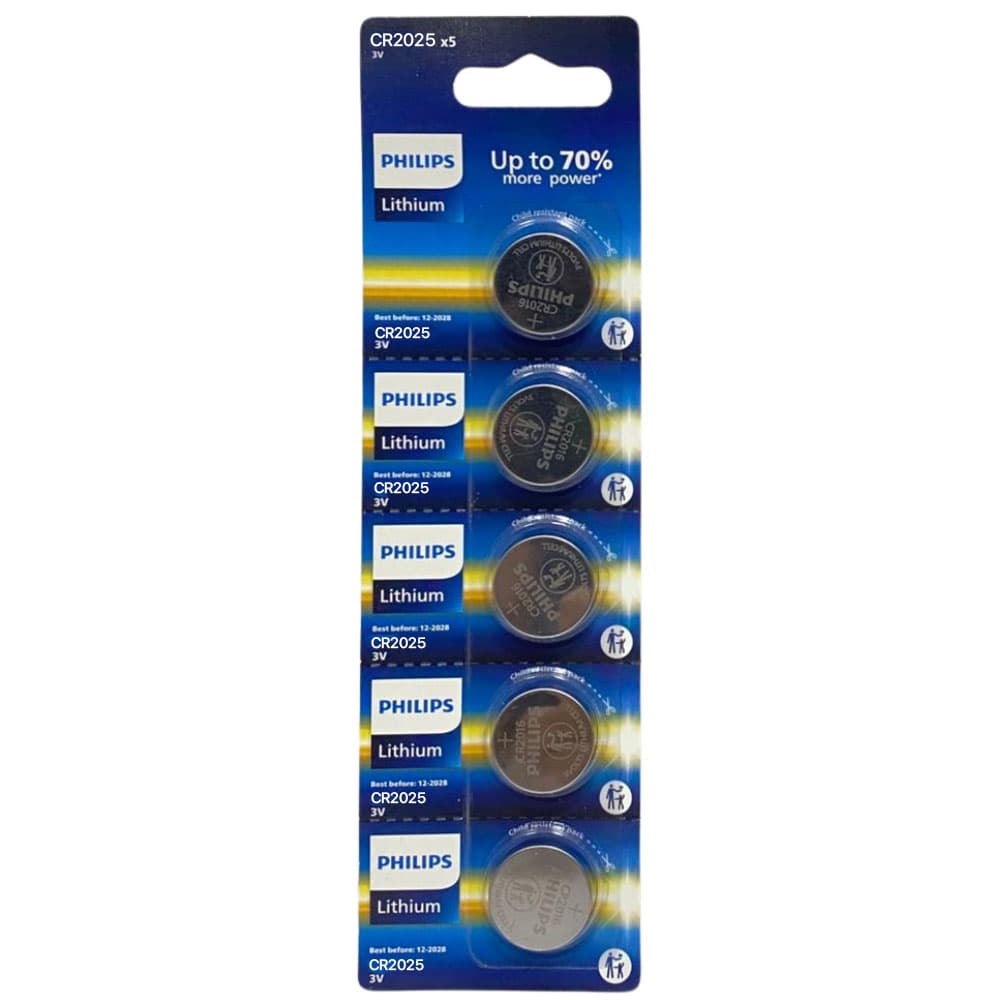 Pilha Botão Philips CR2025P5B/17 Lítio 3V (5 Unidades)