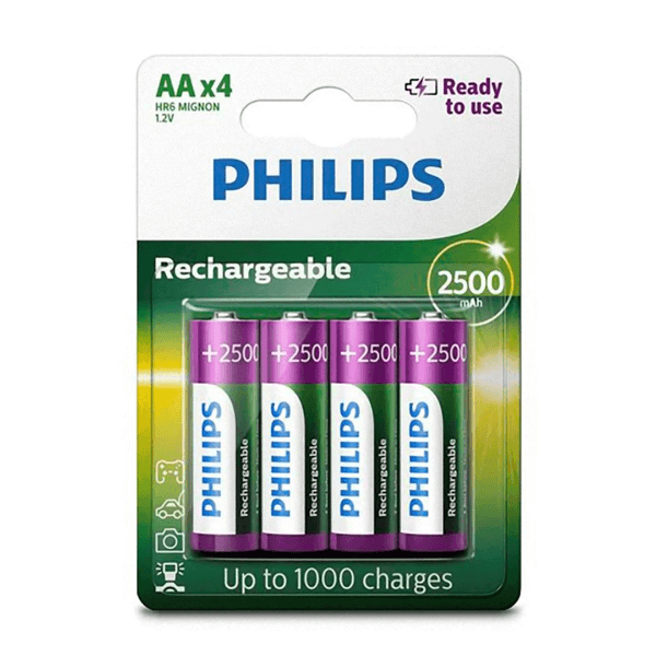 Pilha Recarregável Philips Aa 2500 mAh Pacote Com 4