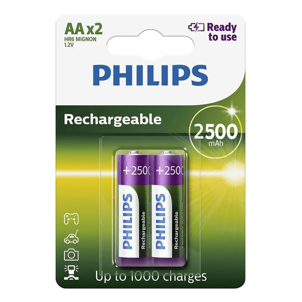 Pilhas Recarregáveis Philips Aa 2 Pilhas 2500mAh