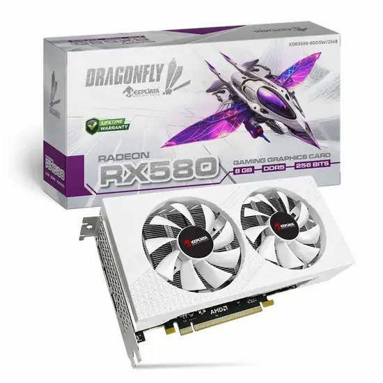 Placa de Vídeo 8GB Exp. Rx580 Keepdata Dragonfly Gaming Branco Kdrx580-8GD5W