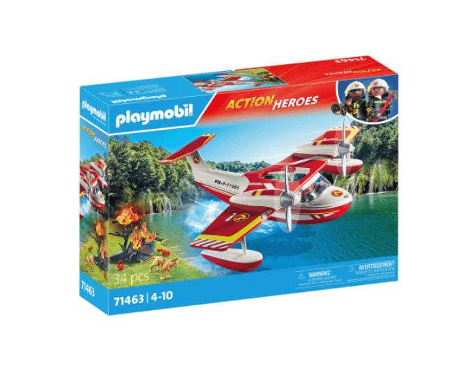 Brinquedo Avião de Combate A Incêndio Playmobil com Função de Extinção 71463