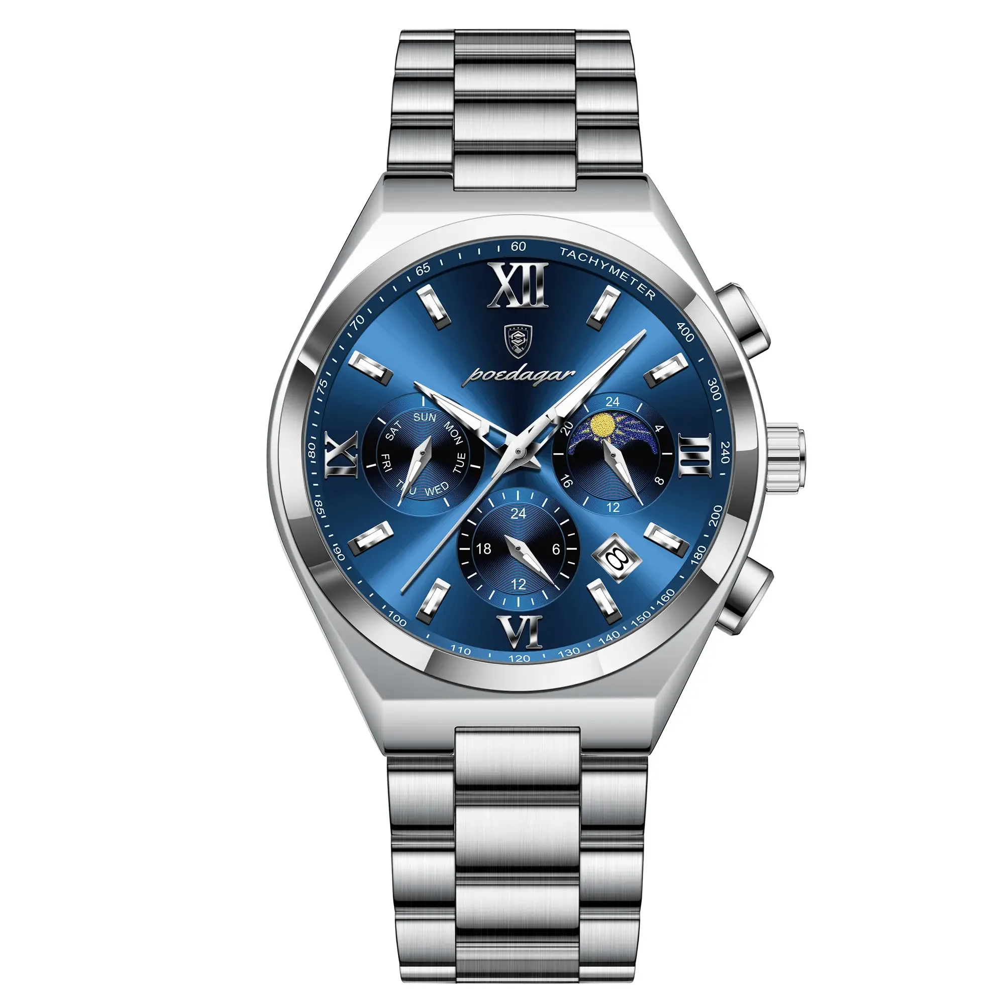 Relógio Masculino Poedagar 688 Sl Bu S Azul/Prateado