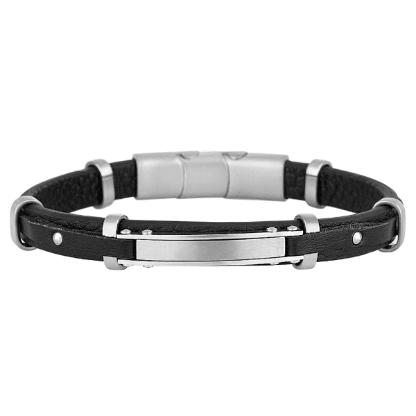 Pulseira Masculina Daniel Klein Dkj.14.10008-2 Couro Preto/Prata
