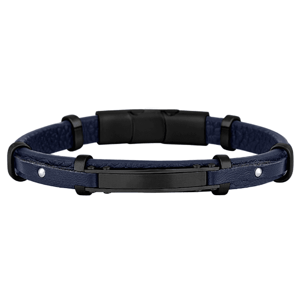 Pulseira Masculina Daniel Klein Dkj.14.10008-4 Couro Azul/Preto
