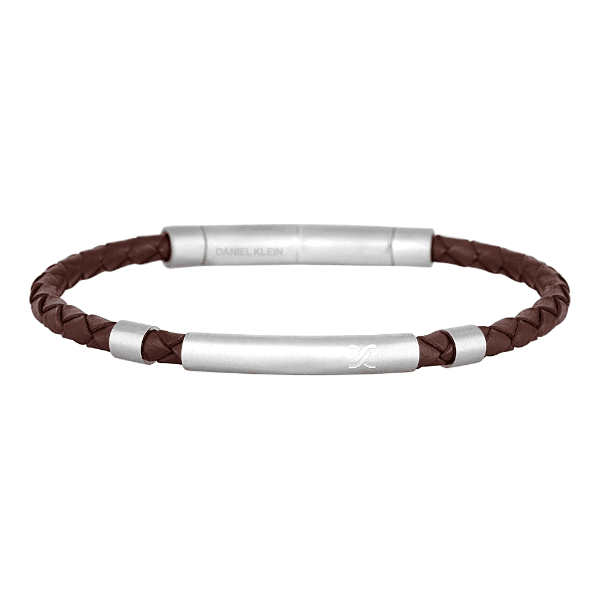 Pulseira Masculina Daniel Klein Dkj.16.10001-1 Couro Marrom/Prata