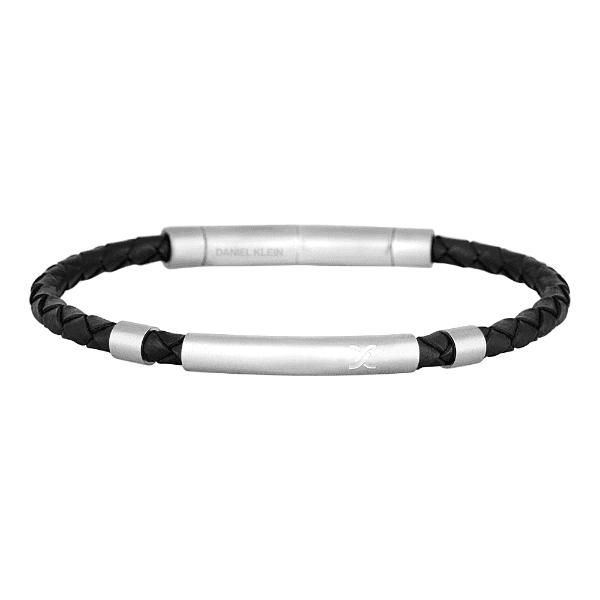 Pulseira Masculina Daniel Klein Dkj.16.10001-2 Couro Preto/Prata