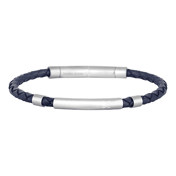 Pulseira Masculina Daniel Klein Dkj.16.10001-4 Couro Azul/Prata