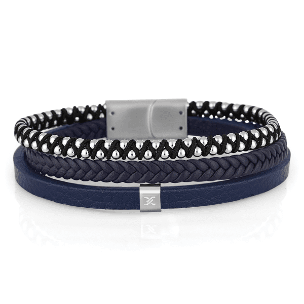 Pulseira Masculina Daniel Klein Dkj.6.10030-2 Couro Azul/Prata