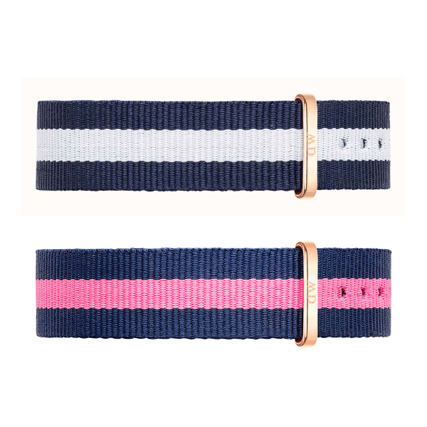 Pulseira para Relógio Daniel Wellington Winchester 0705DW Feminino Nylon 18MM Azul e Branco Ou Azul e Rosa