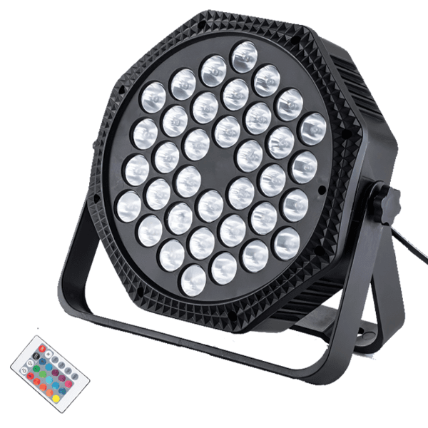 Refletor LED Hkx-1053 Mini Flat Par Light 36 Leds Com Suporte e Controle Remoto Bivolt Preto