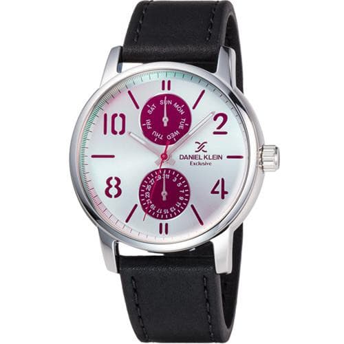 Relógio Analógico Daniel Klein Exclusive Dk11842-1 Masculino Couro Preto Prata e Vermelho