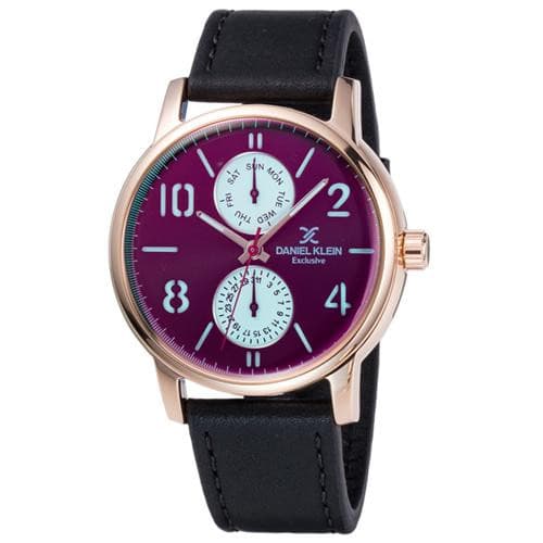 Relógio Analógico Daniel Klein Exclusive Dk11842-4 Masculino Couro Preto Rosa Ouro Roxo