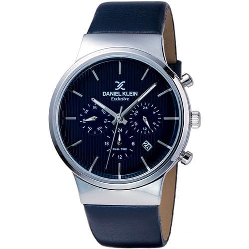 Relógio Analógico Daniel Klein Exclusive Dk11891-2 Masculino Pulseira de Couro Azul Escuro Prata